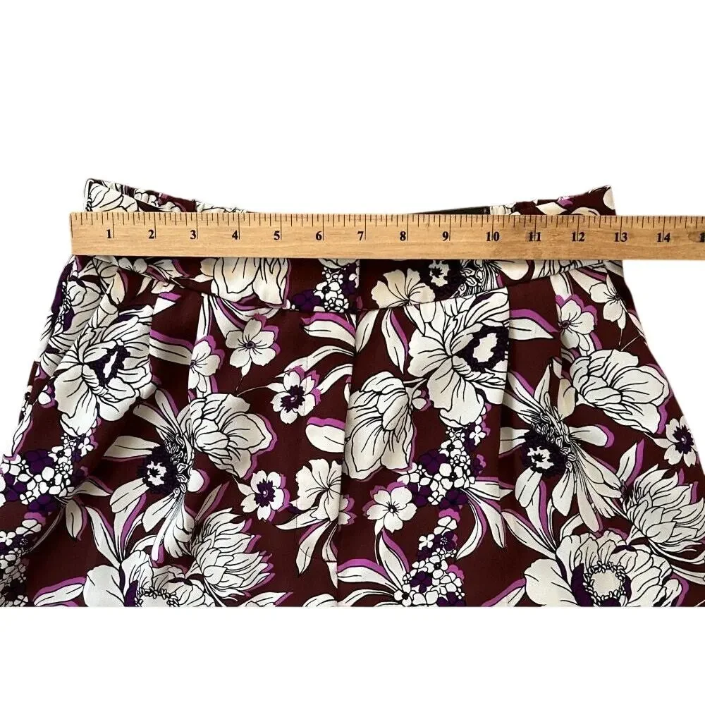 NWT Express Stylist Super High Rise Satin Pleated Wide Leg Maroon Floral Pants 6